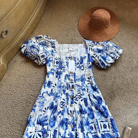 Caroline Constas 🔥 ☀️ Floral Blue and White line mini dress A line. - Picture 3 of 13